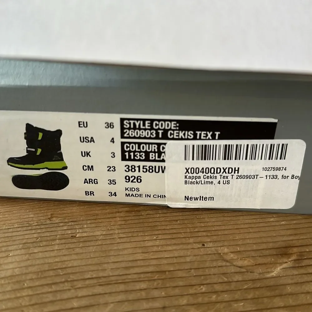 Kappa Cekis Tex K Black/Lime Kids Boot NEW in Box